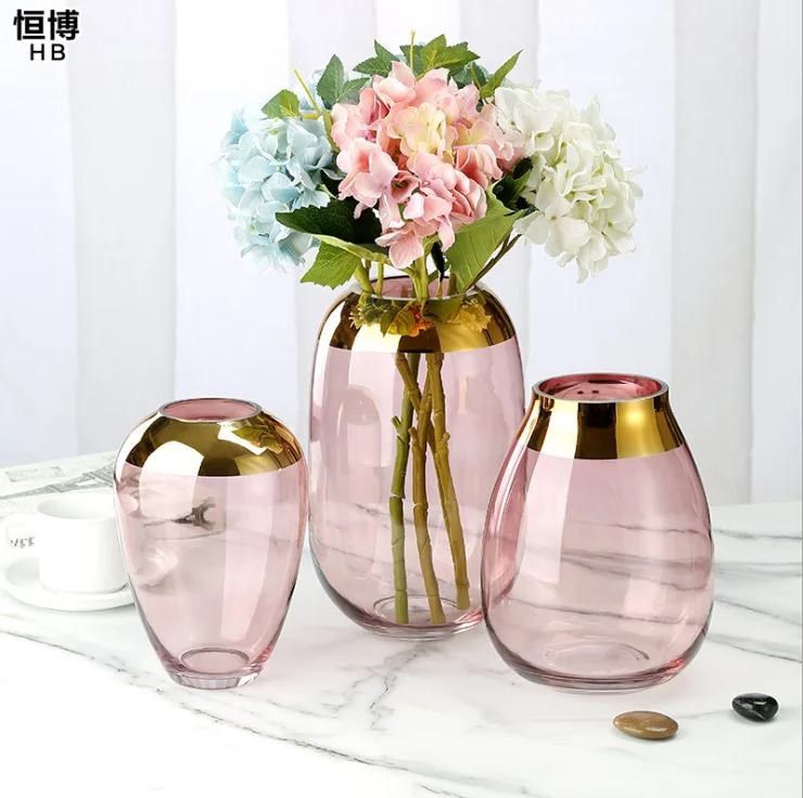 

Nordic style glass electroplating Vase Decoration living room Phnom Penh vase hydroponic flower vase, Green gray pink