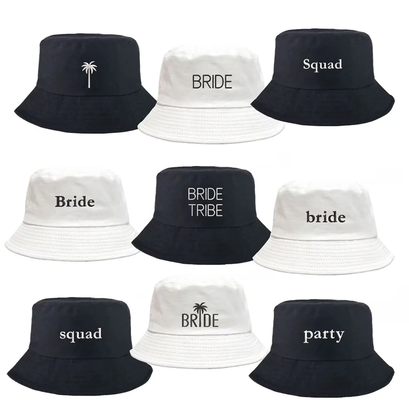 Custom Embroidered Bride Bachelorette Squad Black White Bucket Hat fashion fishermen cap for travel sun hat