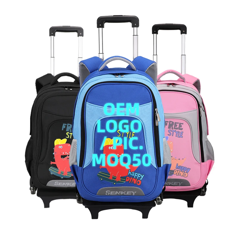 

trolley bookbags popular big wheels waterproof children kids student travel trolley school bags backpack for girls boys