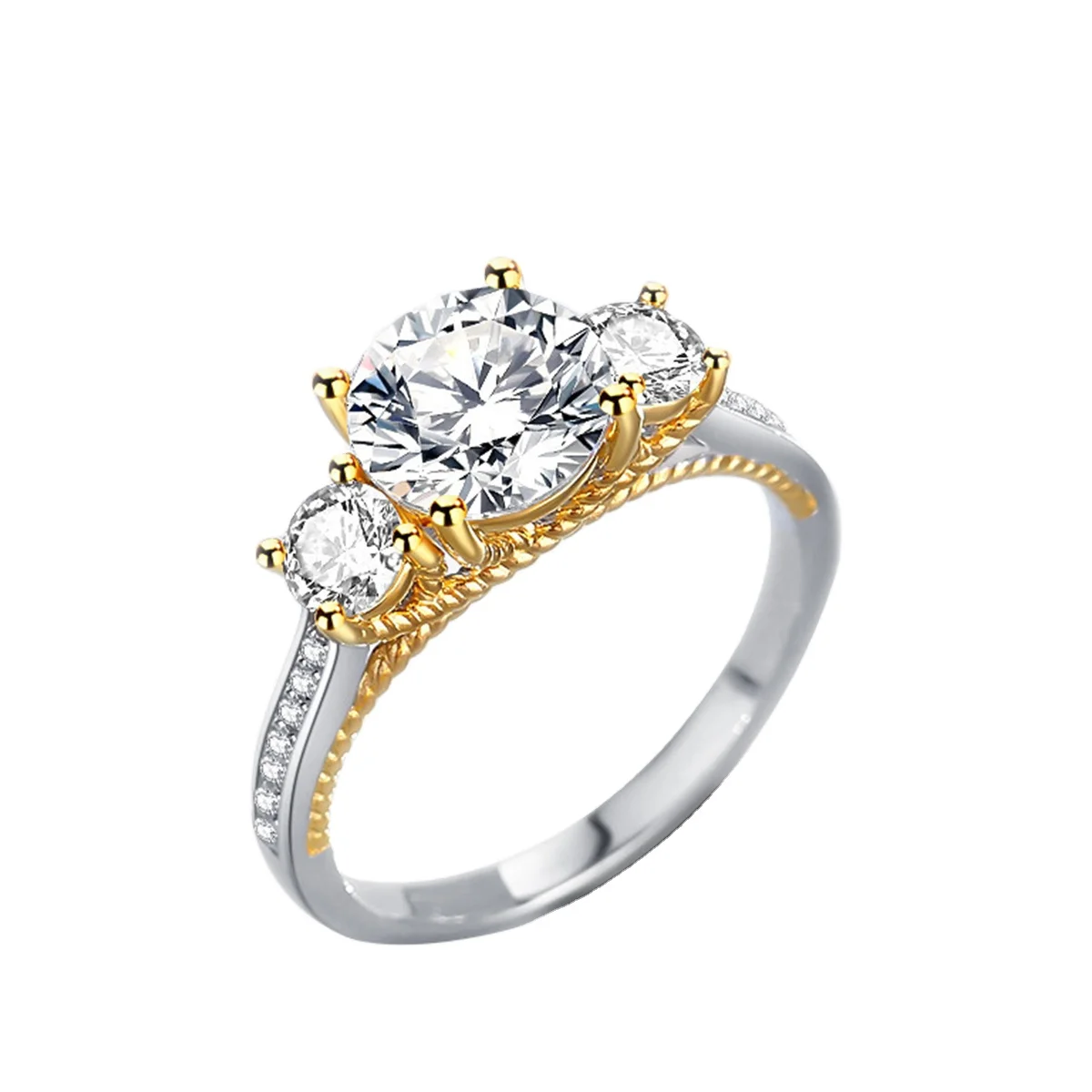 

Moyu High Grade three stone moissanite ring 925 Sterling Silver Two Tone Plating Brilliant cut 2ct moissanite engagement rin