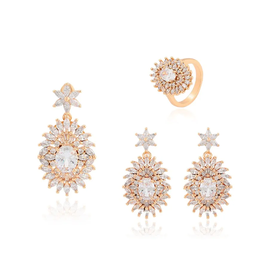 

A00896118 Xuping jewelry high sense of elegance and exquisite full of diamonds 18K gold high-grade three-piece set