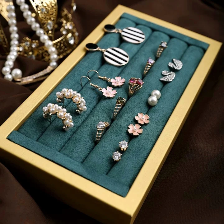 

Earrings rings customized jewelry display Tray, Gold + green