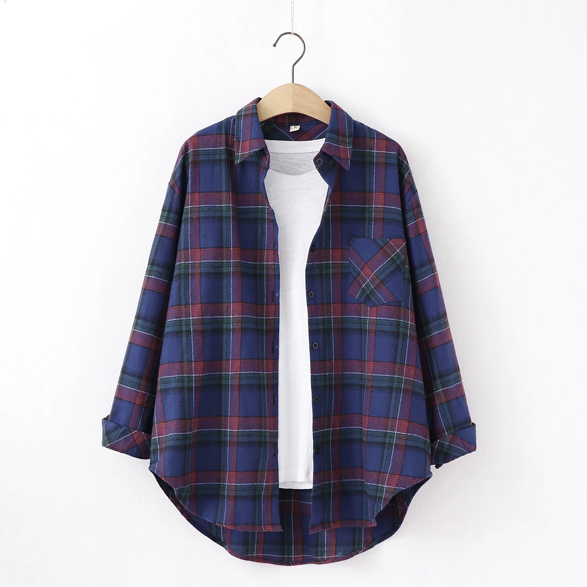 

2021 New Plaid Shirt Women Loose Blouse Blouses Cotton Flannel Casual Shirt Women Tops, As pic