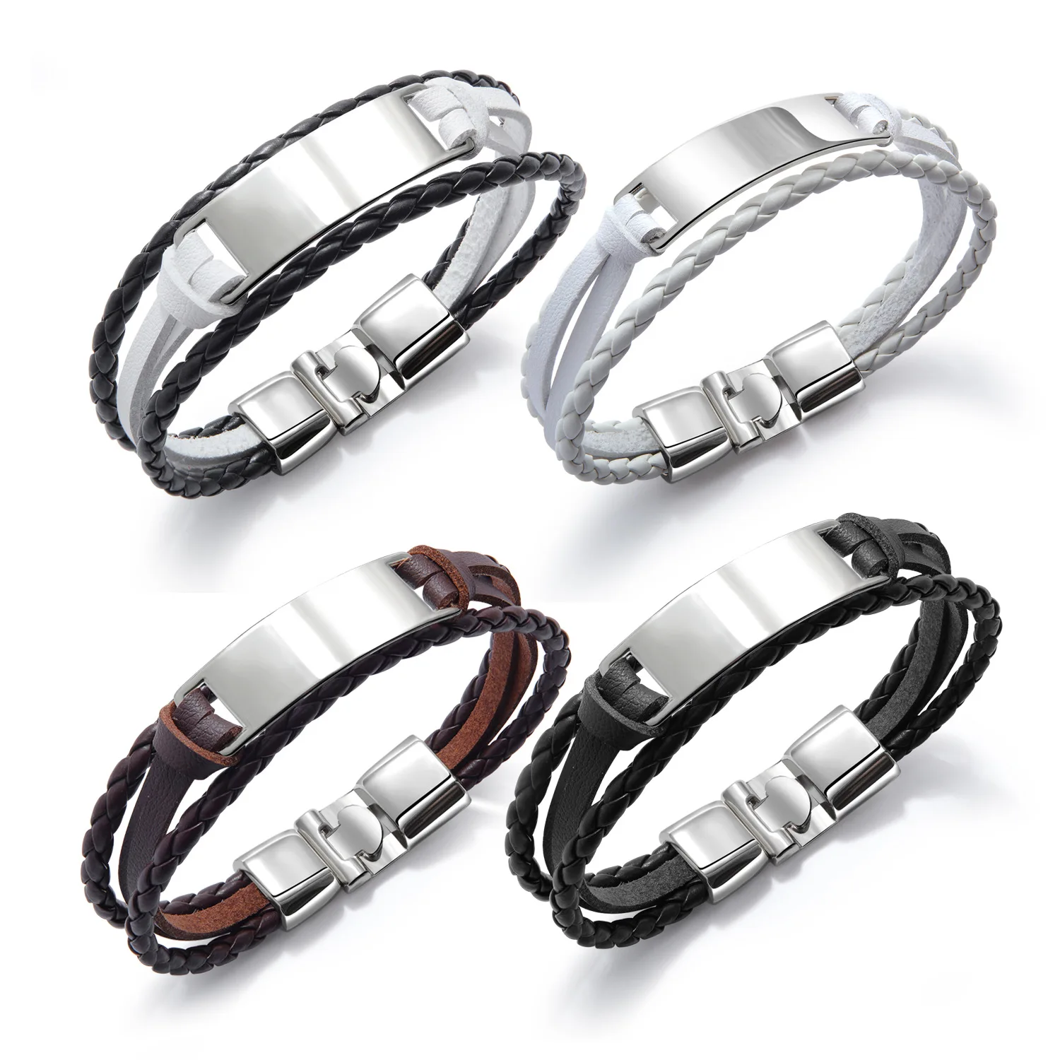 

Simple Multi-layer Braided Men Leather Bracelets Blank Carving Woven Bracelets, Picture shows