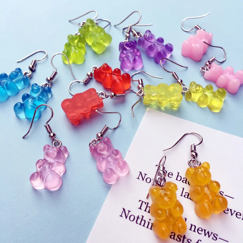 

Creative Cute Mini Gummy Bear Earrings Minimalism Cartoon Design Female Ear Hooks Danglers Jewelry Gift
