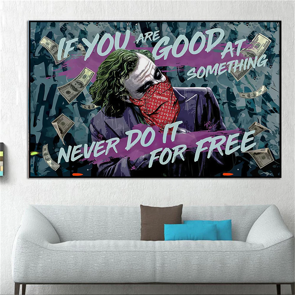 

Graffiti Clown Canvas Painting Motivational Quotes Pop Street Art Poster and Prints Wall Art Modern Pictures For Home Decoration
