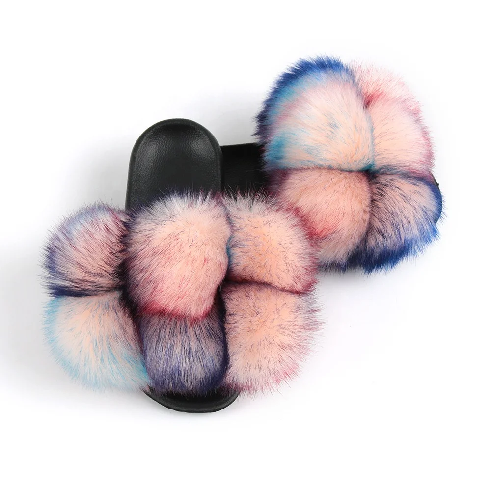 

Furry Fur Slides Colorful Solid Color Slippers Daily Use For Women Girls Ladies