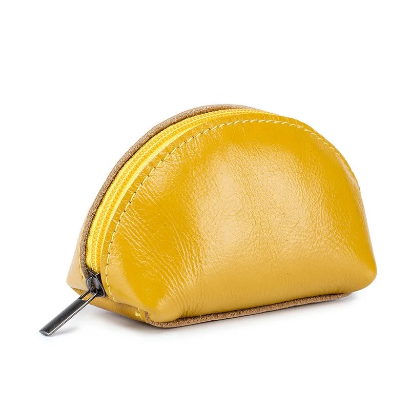 

Ultralight mini earphone key pouch yellow genuine leather women coin purse