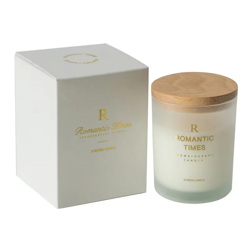 

Wholesale Color Frosted Glass Candle Jars With Wooden Lid home decor, Customized color