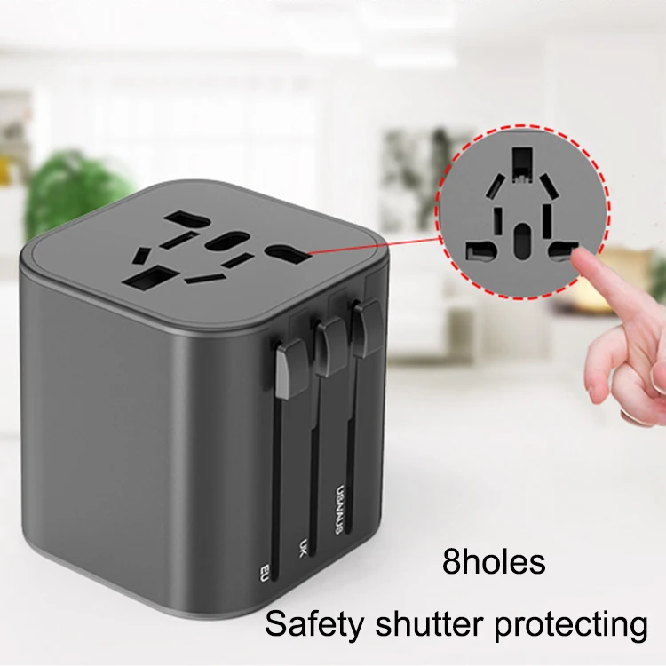 led light logo world travel adapter with 2 usb charger corporate gift