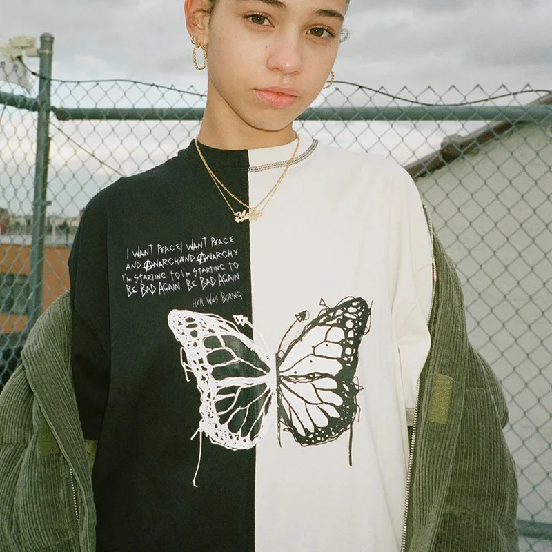 

Streetwear Oversized Split Color T Shirt Women