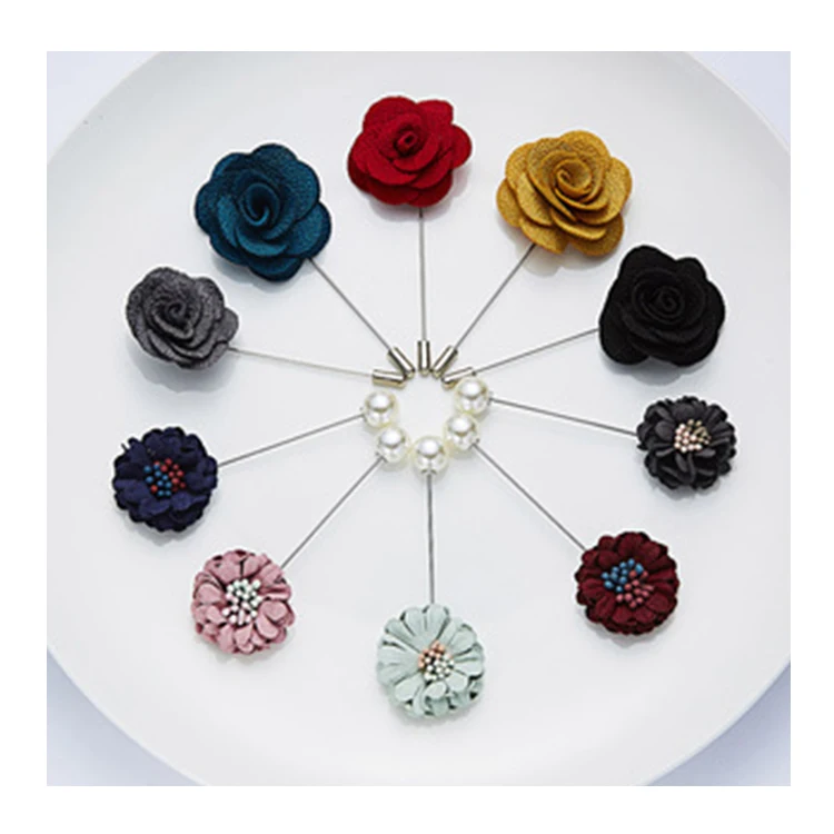 

High Quality Long Pearl Colorful Brooch Cloth Material Rose Lapel Pin Flower Pin Hijab Pins Brooch