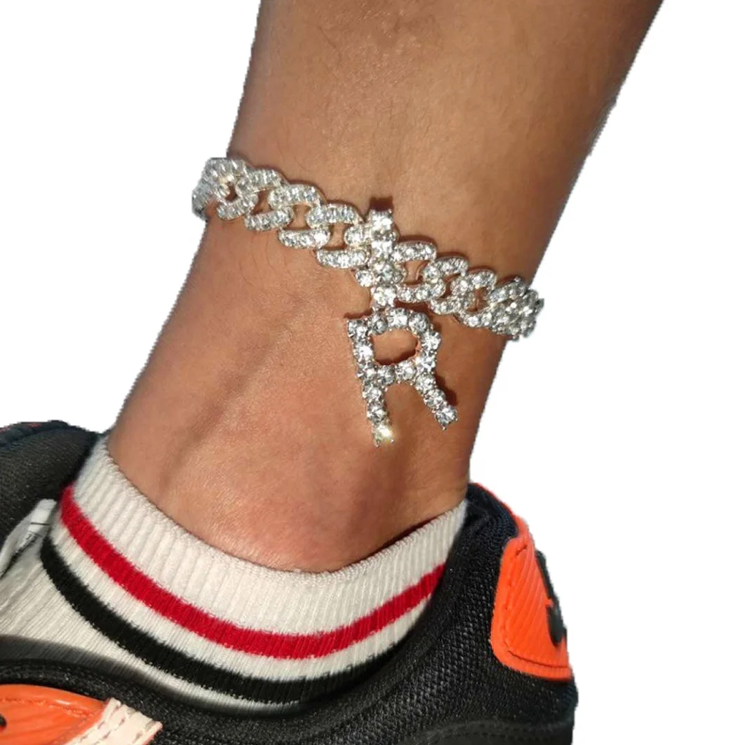 

2020 Fashion Diamond Rhinestone Alphabet Cuban Anklet Link Bling Chains for women girls, Choose