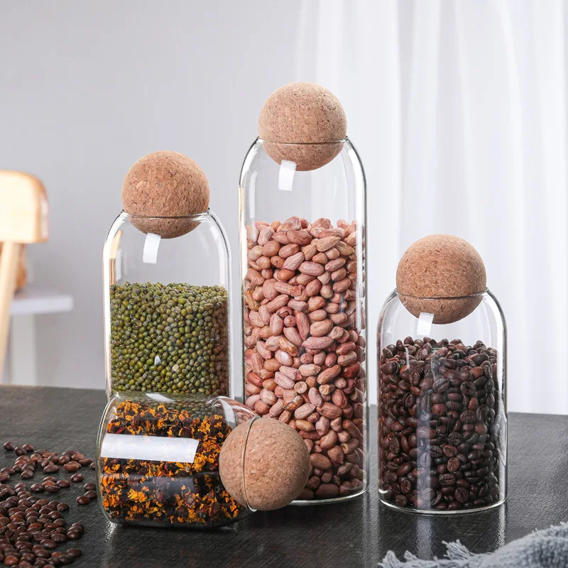 

Glass Jars for storage Jars with cork wood lid borosilicate glass canister, Clear