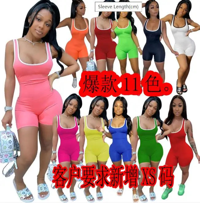 

XS summer jumpsuits 2022 new arrival sports biker shorts one piece set sleeveless blank skinny bodysuits rompers wholesale