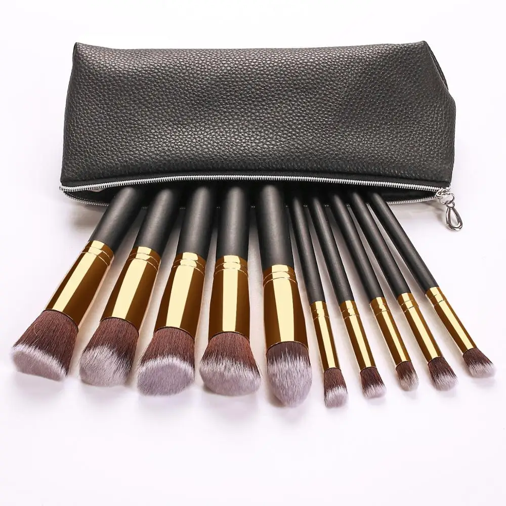 

Professional free sample private label 10 pcs kabuki makeup brush set your own brand makeup brushes with bag