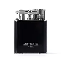 

JIFENG 086 black and chrome double jet flames flint gas refillable cigar lighter with punch