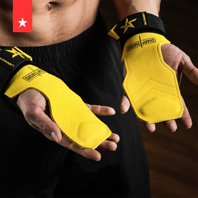LS0776 Cowhide Palm Padded Lifting Gloves Gymnastics Hand Guard Protector for Weightlifting Fitness Safety Product