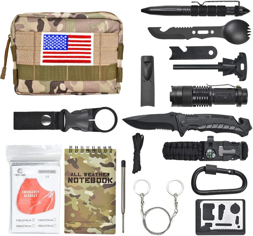 

Amazon 18 in 1 SOS kit emergency outdoor hiking survival kit, Multi-colors