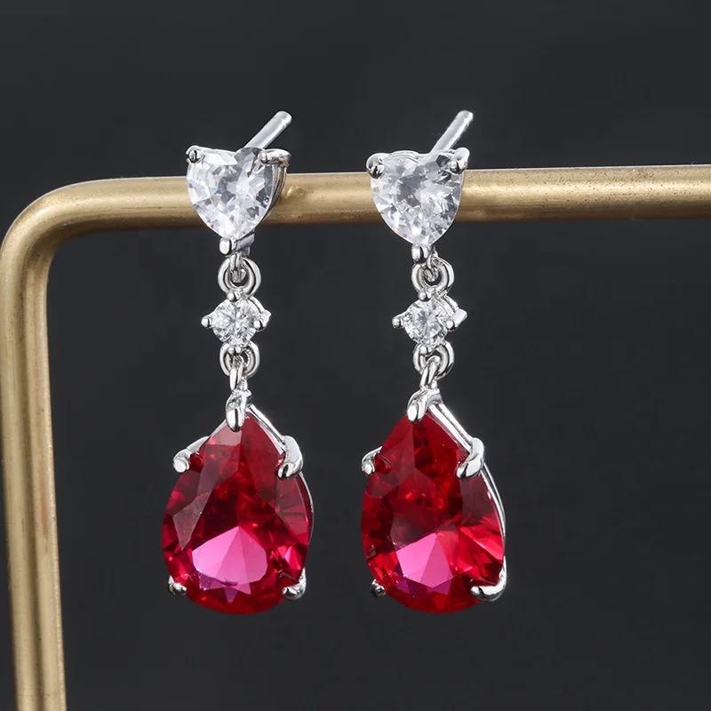 

Pear Cut Ruby Created Diamonds Gemstone Earrings Wedding Engagement Fine Jewelry Wholesale