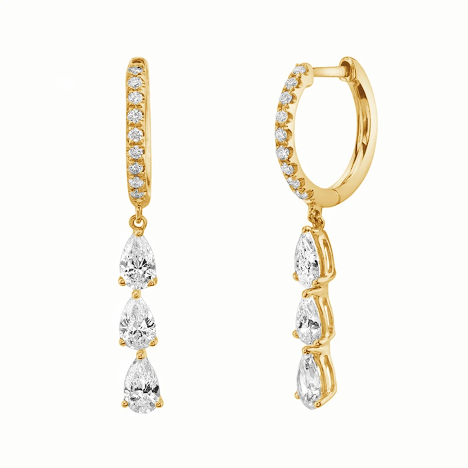 

wholesale fine jewelry 925 sterling silver women earrings 18k gold plated cubic zircon pear drop earrings