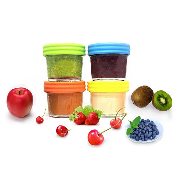 

4oz Baby Food Storage Mason Glass Jar with Colorful Plastic Screw Lid, Clear transparent