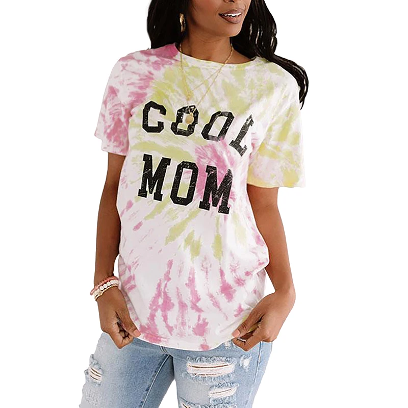 

2021 Hot Fashionable Summer Round Neck Tie Dye Tee Women Short Sleeve T Shirt