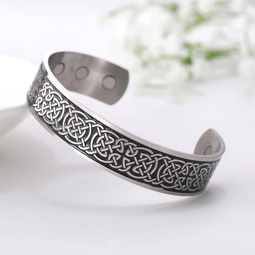 

Magnetic Power Hologram Bracelets Cuff Bangle Jewelry Engraved Luck Knot Viking Stainless Steel Women Men Bangle Jewelry, As picture