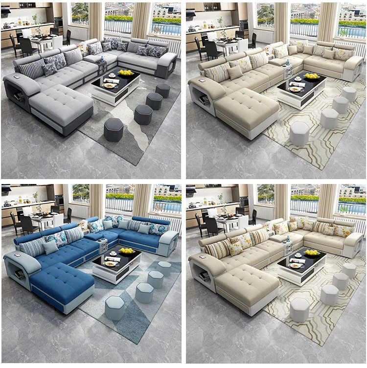 
Guandong factory sales wholesale U shaped Leather fabric living room sofa set designs 