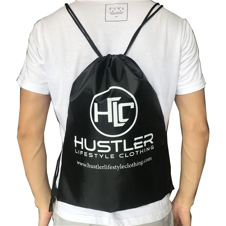 

dongguan ODM OEM gift cheap  silk screen logo Advertising 420D black polyester drawstring bag