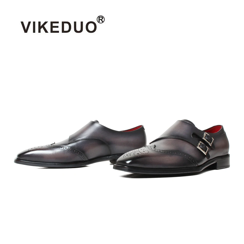 

VIKEDUO Hand Made Footwear Shop Online Grey Monk Strap Shoes Guide Guangzhou Shoemaker Best Men Calf Leather Dress Shoes
