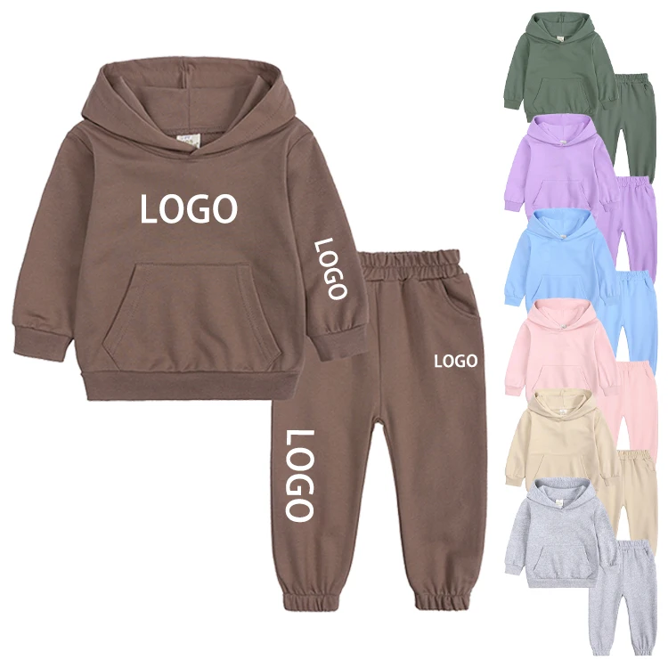 

Spring Boys Hoodies Sweatsuit Cotton Terry Macaron Color Two Piece Tracksuit Girls Outfits Kids Clothing Set, Customized color