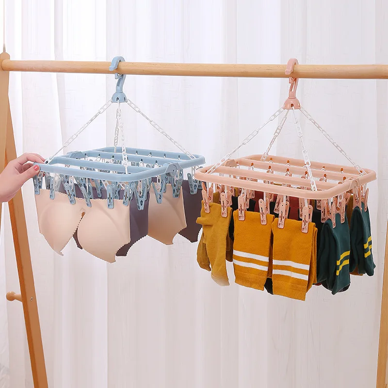 

Household Coat Hanger Multi Head Drying Sock Hookhanger Square 32 Clip Clothes Rack Plastic