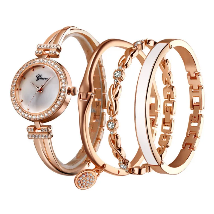 

New Fashion Gold Silver And Rose Gold Color Alloy Plates Quartz Watch Luxury Gift Ladies Bracelet Watch Gift Sets, Picture shows