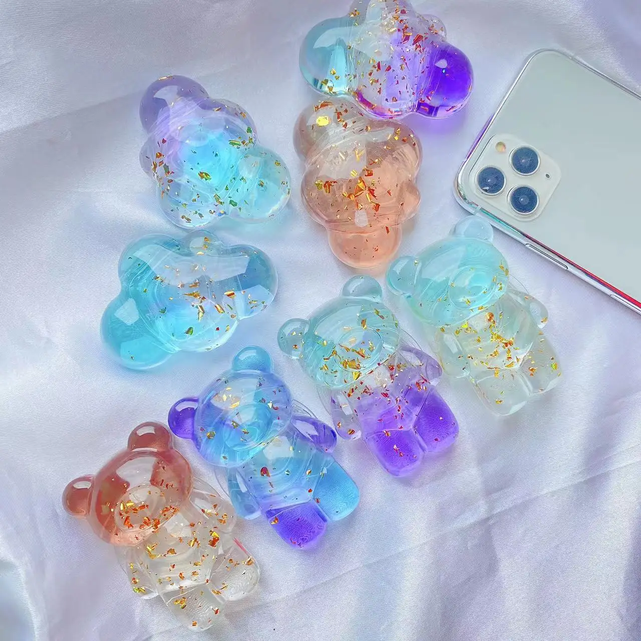 

INS Korean Popular colorful Bear cloud Air phone sockets with gold foil griptop Foldable Acrylic Epoxy Phone Grip