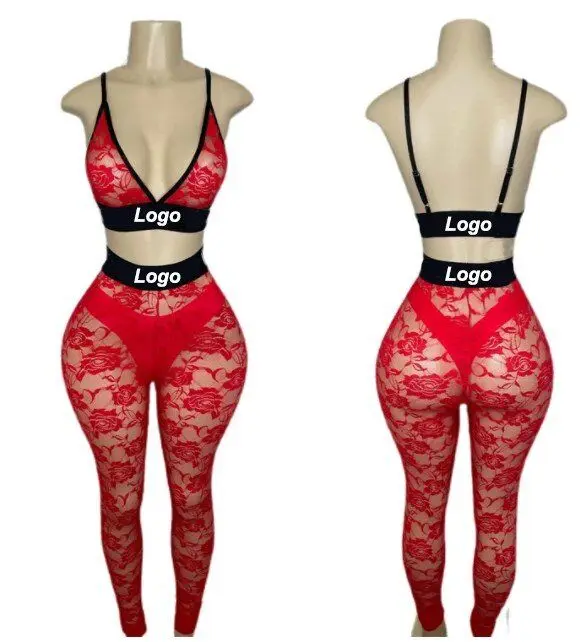 

Women Mesh See Through Outfits Sexy Lingeries Underwear Clothing Club Wear Lace bra 2 Piece Pant Set