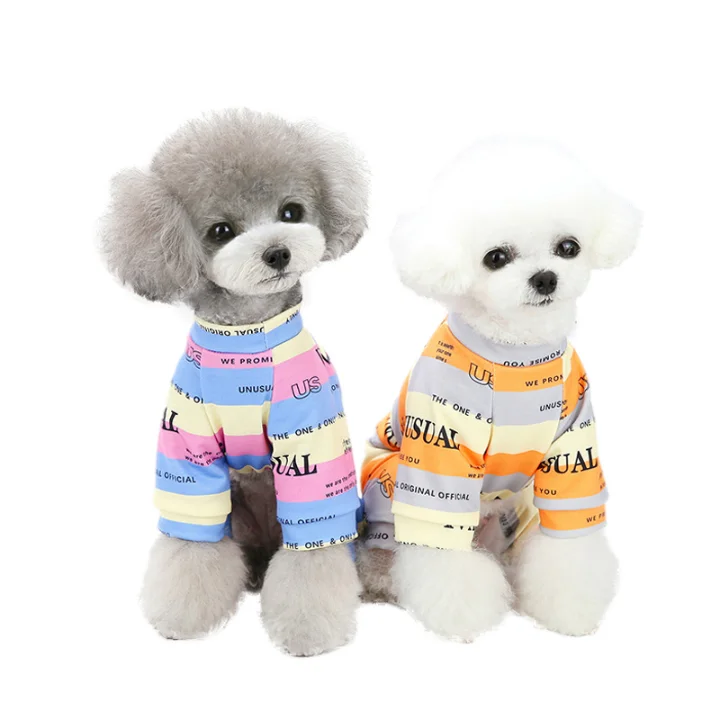 

Pet Clothes for Small Dogs Soft Puppy Jumpsuit Striped Letters Dog Pajamas Chihuahua Pug Breathable Thin T-Shirt