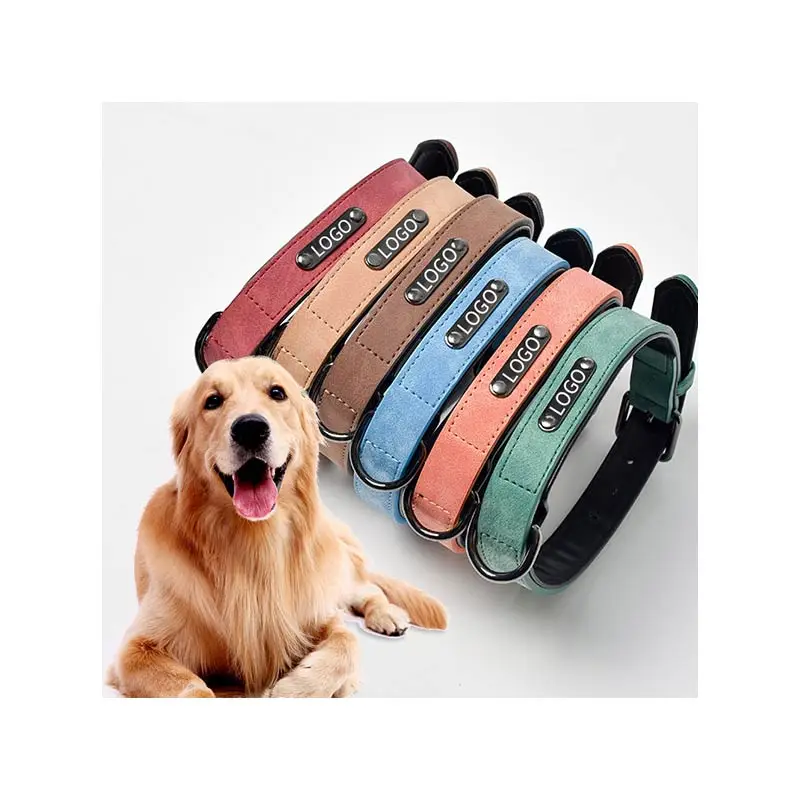 

New Style Waterproof Leather Solid Microfiber Adjustable Outdoor Plain Pet Collar for Dogs, Red/blue/green/coffee/khaki/orange