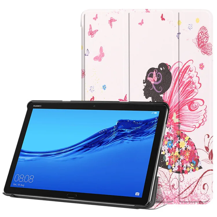 

Durable 10 Inch Colorful Print Tri-fold Dual Stand Quilted Tablet Case Cover Beautiful For Huawei Mediapad M5 Lite 10.0