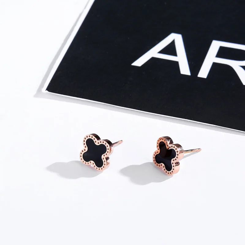 

Fashion Wholesale Titanium Stainless Steel Small Stud Earrings For Women Girls Ladies Clover Earrings Jewelry Accessories, Black