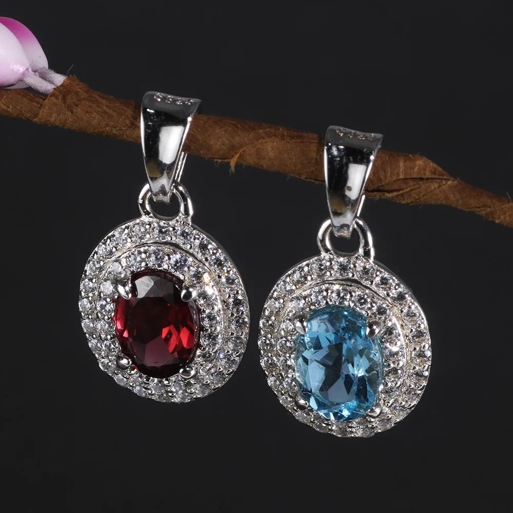 

Semi-Precious Stone Garnet Crystal Pendant Real Pure 925 Sterling Silver For Women Antique Retro Women Accessories