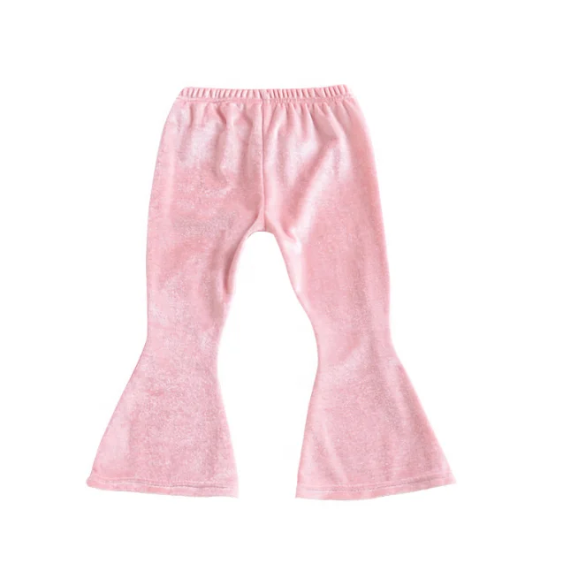 

Wholesale Elegent New Born Baby Girl Clothes Icing Kids Velvet Fabric Solid Color Bell-bottom Pants