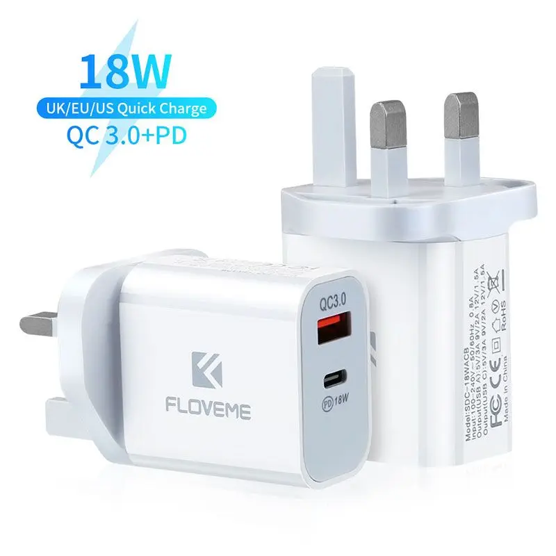 

Free Shipping 1 Sample OK CE FCC FLOVEME EU US UK PD Fast Mobile Smartphone Charger USB C Type Travel Adapter For iPhone 12