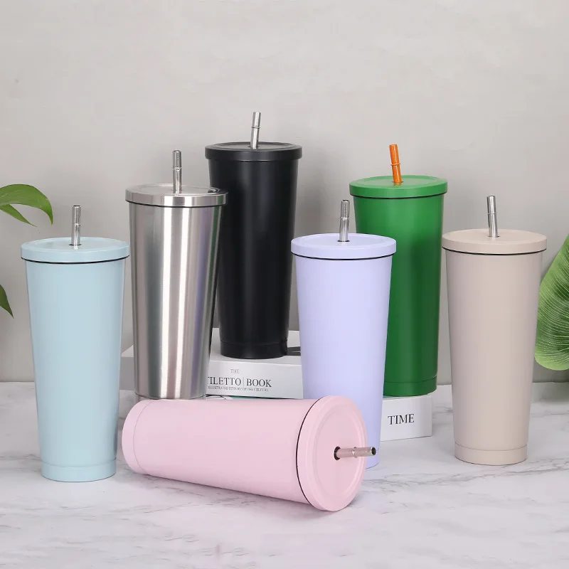 

750ml 25oz vacuum coffee cup reusable water tumblers with straw tumbler stainless steel, Multi colors