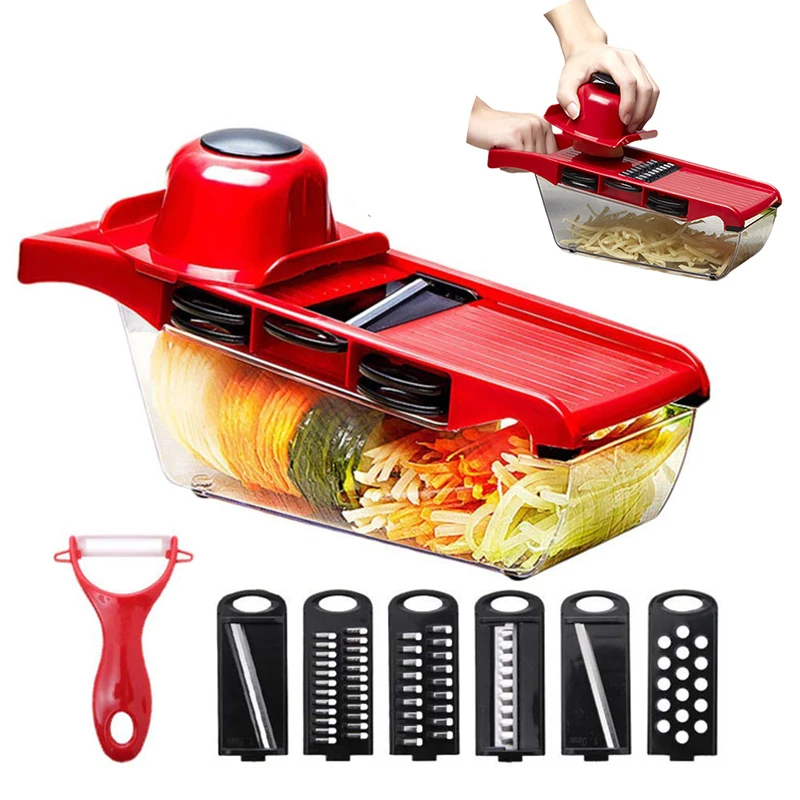 

Multi-function Vegetable Slicer Cutter Hand Protector Fruit Cutter 6 In 1 Slicer Manual Vegetable Chopper