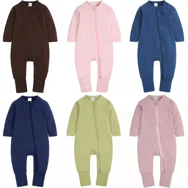 

Newborn boys girls unisex solid color one-piece cotton zipper jumpsuit rompers autumn and winter clothing