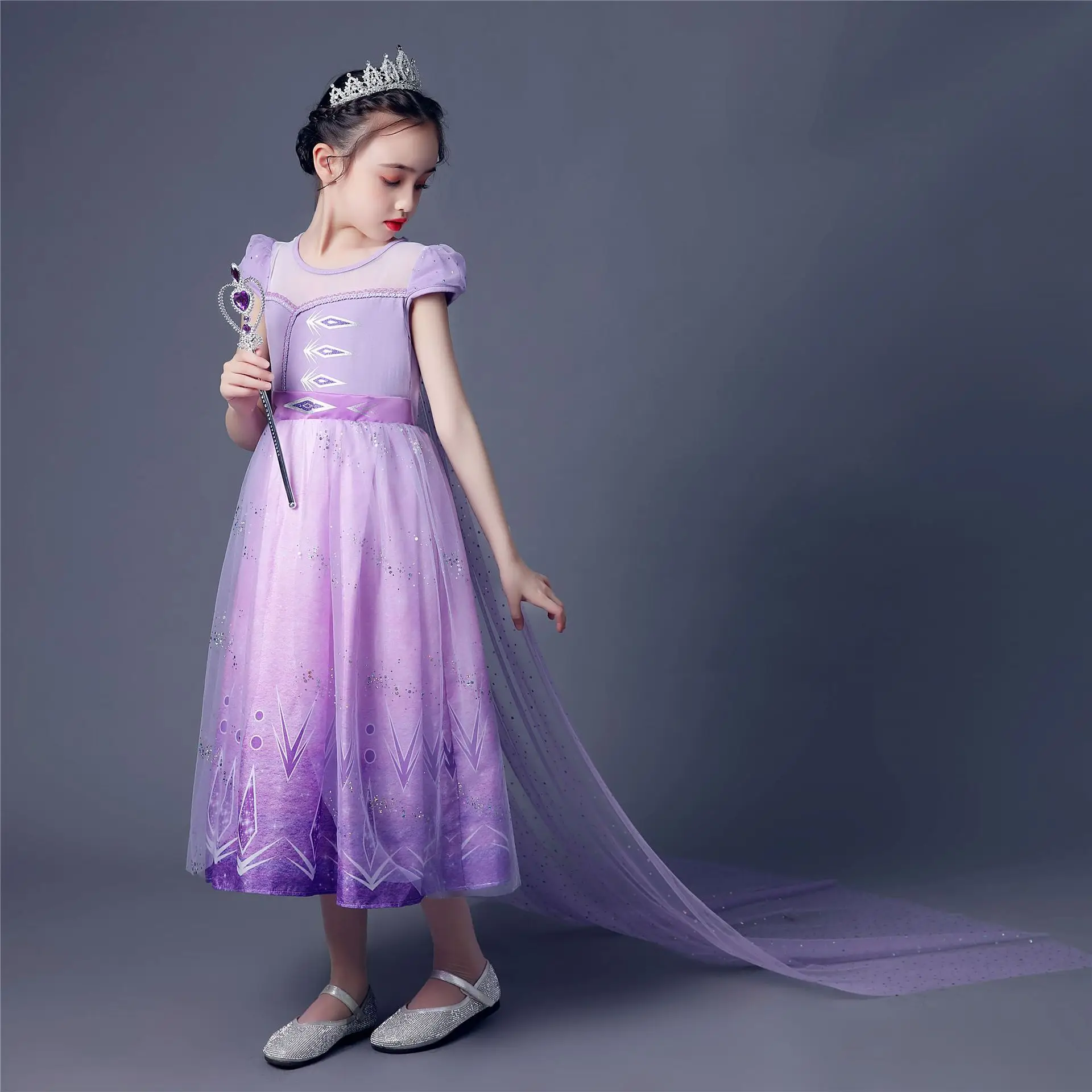 

Girls dress Princess Dress Lace sleeves Solid linen dress Idyllic style Fashionable Hot sale