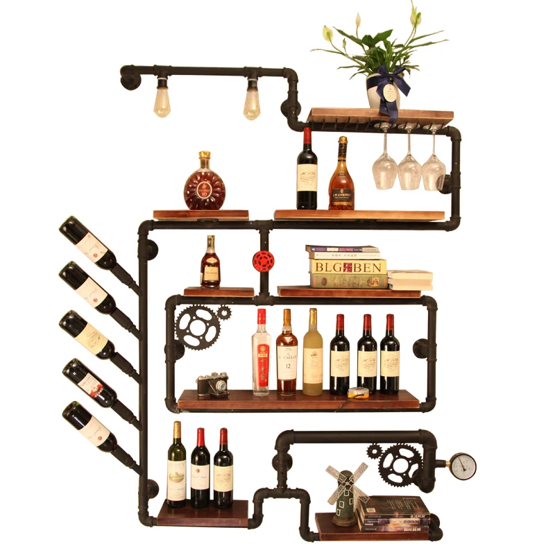 

Wine Rack Hanging Bar Shelf Wine Cabinet Bar Loft Ironwork Rack Retro Industrial Wall Black Metal Water Pipe Shelf Bracket Rack, Customized color