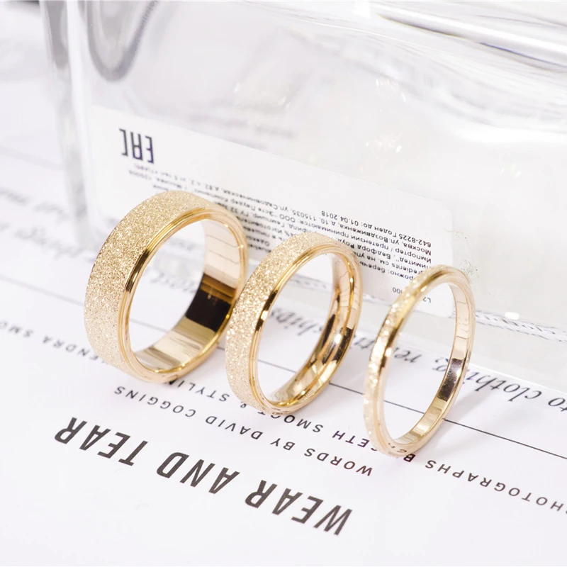 

Scrub Glitter Rings Stainless Steel Fashion for Women Simple 2MM/3MM/5MM Width 14K Gold Color Engagement Eternity Band Ring