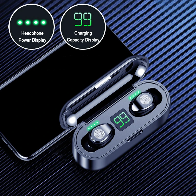 

2021 Factory Price F9-34 Tws Wireless Earphones Powerbank Power LCD Display F9 Earbuds Wireless Headphones